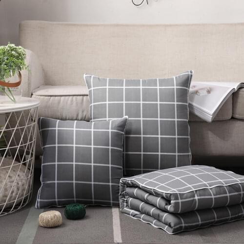 Simple Lattice Multifunctional Cushion Blanket, Foldable Two Washable Cotton Home Blanket, Sofa Pillow