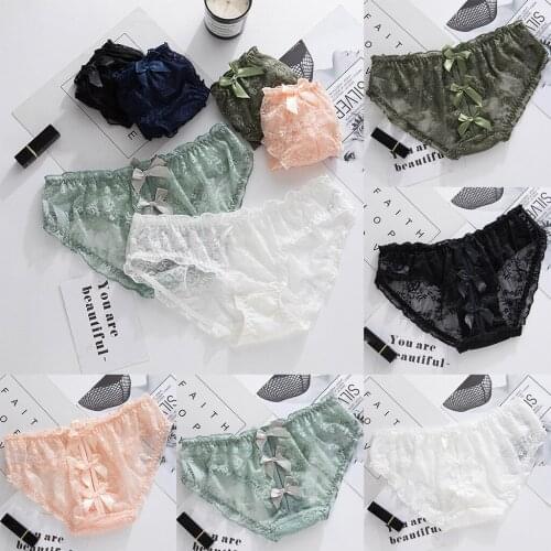 Womens plus size underwear sexy lace hollow cross bowknot low waist no trace package hip briefs hot sale трусы женские 05