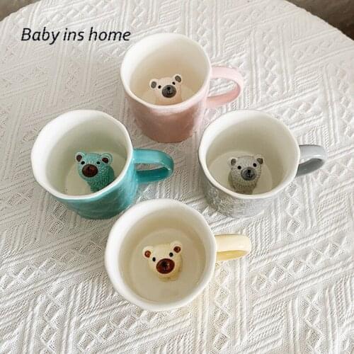 Milk Cup Girl Breakfast Ins 401-500ml Japanese Style Animal Ceramic Cup Microwavable Oatmeal Mug Coffee Cup Milk Cup Juice Cup