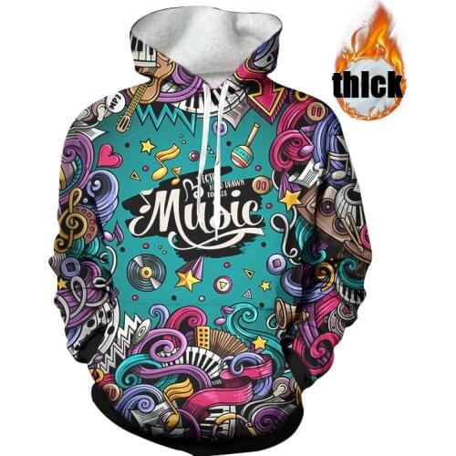 UJWI 3D Printed Colorful Music Thick Autumn Winter Hoodies Mens Spandex Warm Clothing Harajuku Style Man Pullover Dropship