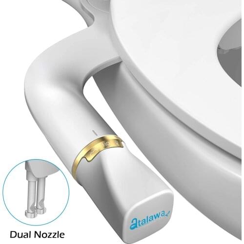 Atalawa AW5610 Ultra Slim Non Electric Bidet Toilet Seat Attachment with Dual Nozzles for Rear & Feminine Wash Fresh Water Spray