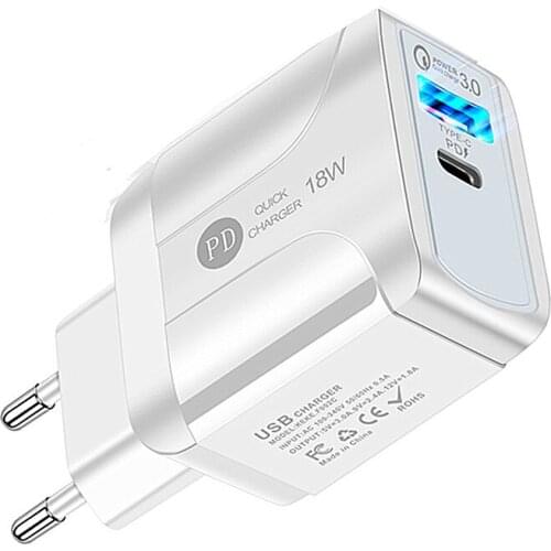 EU/US Plug PD USB Charger 18W 3A Quik Charge 3.0 Mobile Phone Charger For iPhone 12 pro mini Samsung Xiaomi Fast Wall Chargers
