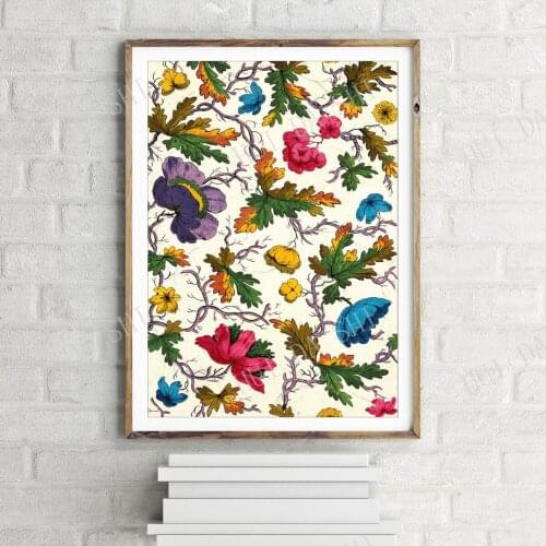 Colourful Flower Autumn Leaf Design Floral Pattern Vintage Poster, Retro Wall Art Print