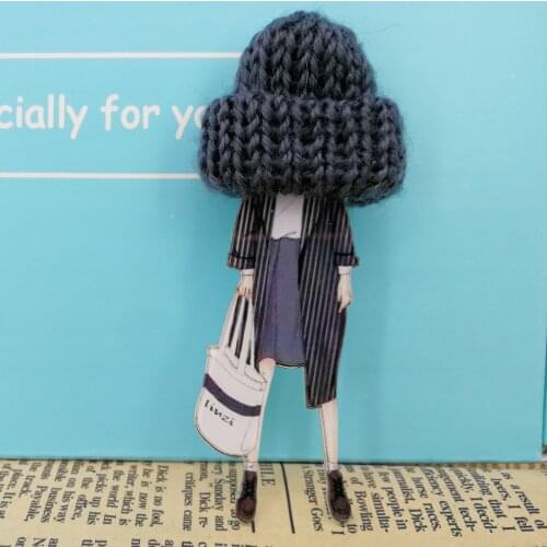 Fashion Brooch Pins for Woman Brooches Cute Girls Cartoon Models Acrylic Brooches Kawaii Pompom Clothing Jewelry Accessories