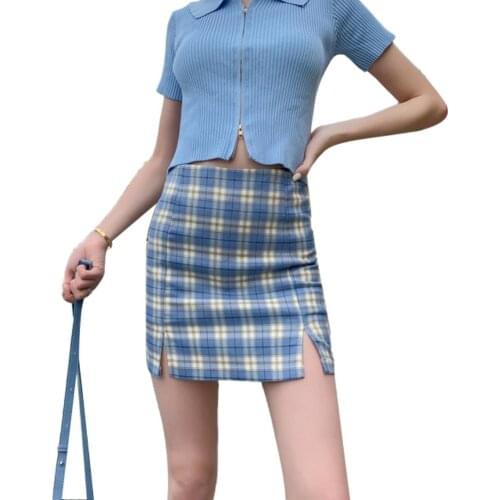 Women Plaid Side Split A Line High Waist Mini Bodycon Skirt with Safety Shorts Short Skirt plaid Mini Skirt Women Plaid Skirts