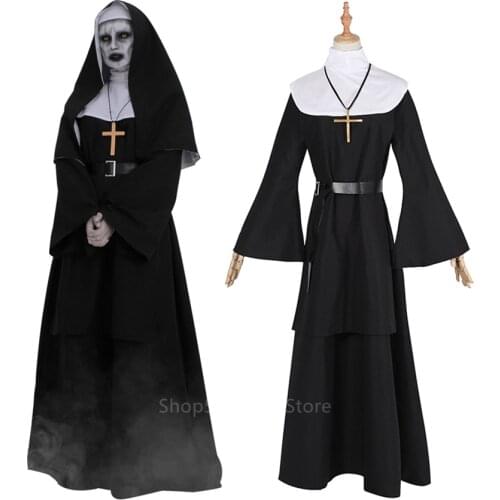 Women Halloween Costume The Nun Cosplay Costume Horror Films Scary Cosplay Cross Ghost Girl Halloween Costume Kids Children