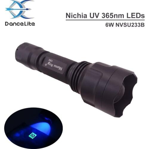 Zoomable C8s UV Flashlight Nichia Utraviolet UV 365nm 6W (NVSU233B) LED Flashlight 1-MODE Zoom in/out Focus Torch Lamp