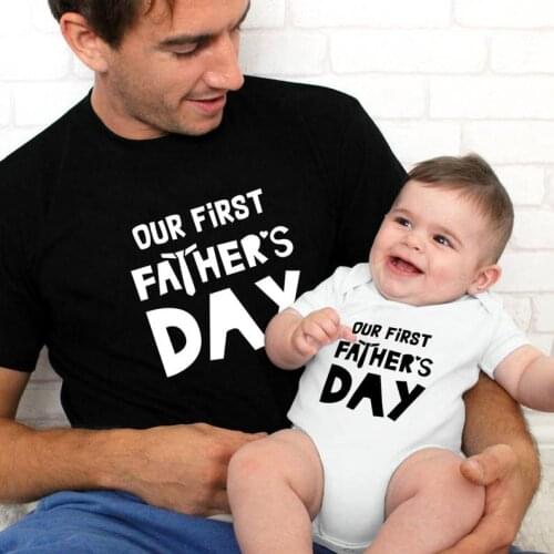 1pcs Our First Fathers Day Daddy Tshirt and BabyRomper Family Matching Clothes Dad Kids Baby Funny Fathers Day Outfit