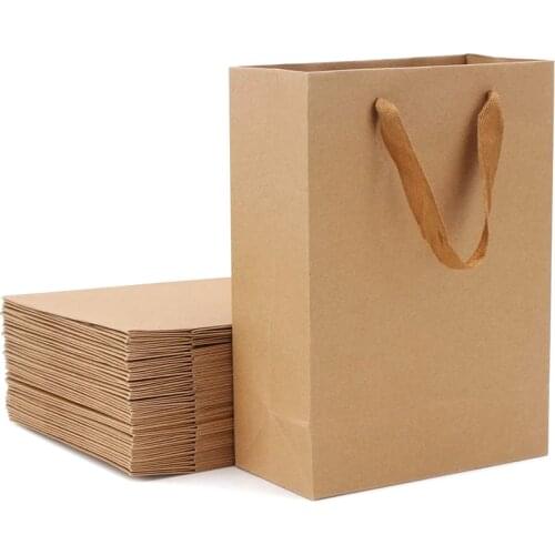 25 Pieces Kraft Paper Shopping Bag Kraft Paper Gift Bag, Brown Kraft Paper Gift Bag with Widened Fabric Handle Vertical section