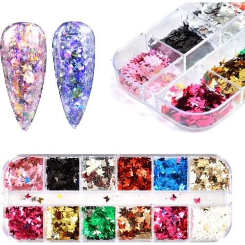 YWK 3D Butterfly Star Slice Nail Flakes Laser Silver Polishing Glitter Sequins DIY Paillette for Decoration Nail Art Tips