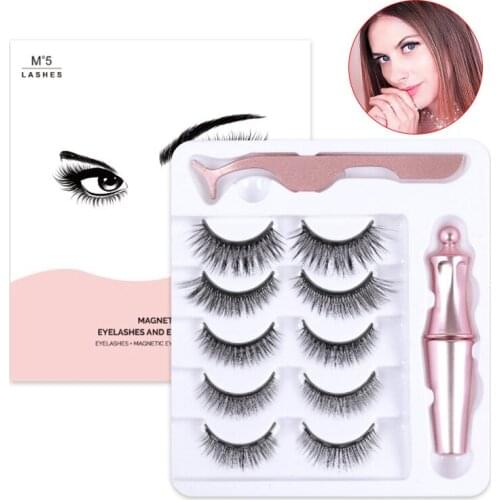 5 Pairs Waterproof Long Lasting Magnetic Eyelashes With Liquid Magnetic Eyeliner Natural Tabs Magneticas Cils Magnetique