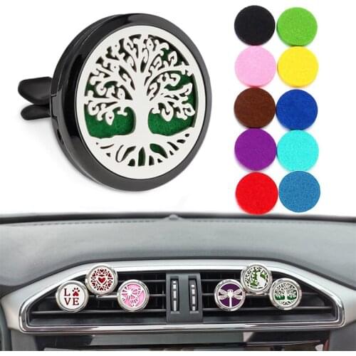 Car Air Freshener Auto Perfume Vent Clip Tree Of Life Aromatherapy Essential Oil Car Diffuser Vent Locket Pendant With 10pcs Pad