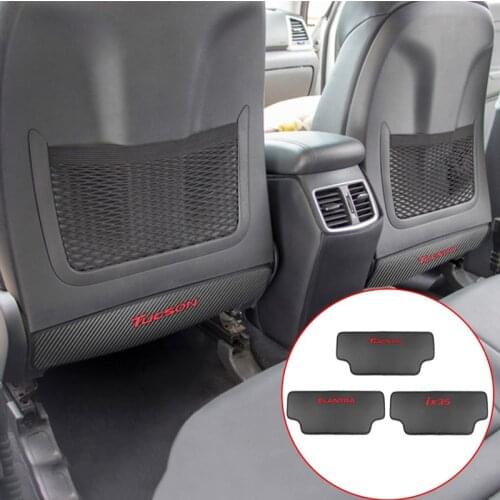 Car Styling Carbon Fiber For Hyundai Tucson ix35 Elantra Car Seat Back Anti-Kick Pad Cover Internal Decoration Covers