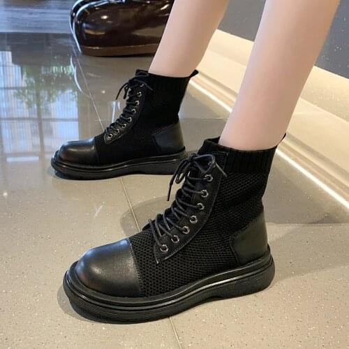 Breathable Mesh Summer Ankle Boots for Women Fashion Black Beige Zip Lace Up Casual Shoes Woman Flat Platform Cool Boots Size 40