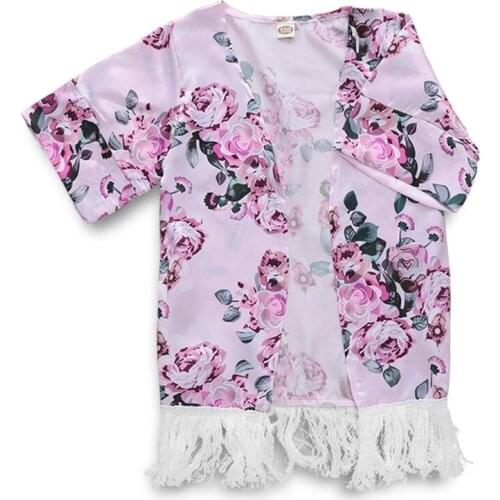 Kids Girls Beach Wear New Floral Tassels Swim Cover Up Loose Blouse Tops Kaftan Beach Cover Up Children Clothing Ropa De Playa