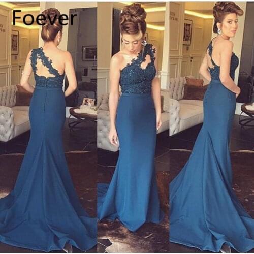 Hot Sale Long Bridesmaid Dress Vestido Longo Mermaid One Shoulder Applique Maid Of Honor Gowns Cheap