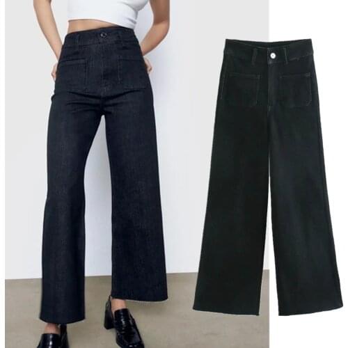 Jenny&Dave Loose Wide Leg Jeans New Arrival Fashion England Style Vintage Pockets Mom Jeans Woman High Waist Jeans For Women