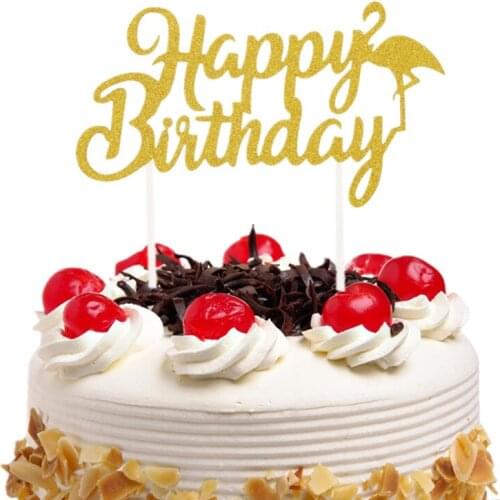 Flamingo Cake Topper Flags Kids Happy Birthday Decoration Anniversary Glittler Cupcake Topper Wedding Party Baking DIY XMAS New