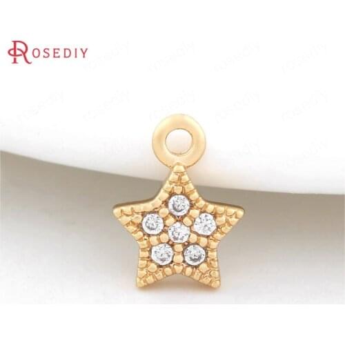 33167-G)10PCS 8x9MM Brass with Zircon 24K Champagne Gold Color Plated Star Charms Pendants Jewelry Findings Accessories