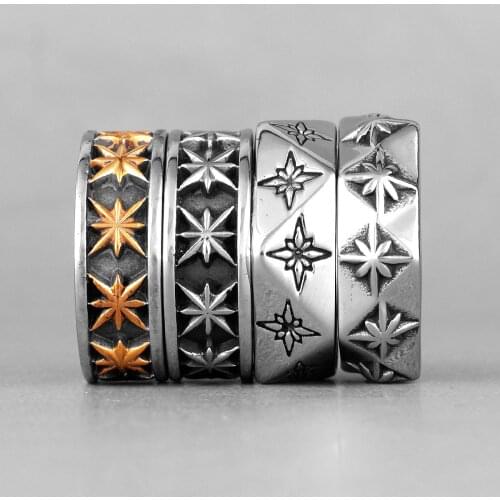 Polaris Star Flower Stainless Steel Mens Rings Simple Trendy Retro for Male Boyfriend Biker Jewelry Creativity Gift Wholesale