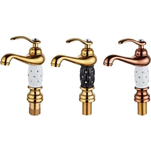 Bathroom Basin Gold Faucet Brass with Diamond Crystal Body Tap New Luxury Single Handle Hot And Cold Tap Free Shipping