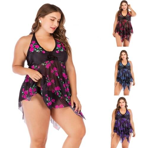 Summer Separate Women Tankini Set Large 3XL Swim Dress Bather Female Beachwear Swimming Suits Floral Big Biquini Plus Size 4XL
