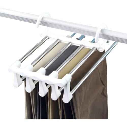 Multi-function Folding Stainless Steel Pants Hanger Jeans Organizer Space Saving Clothes Hanging Storage Rack Household Supplies