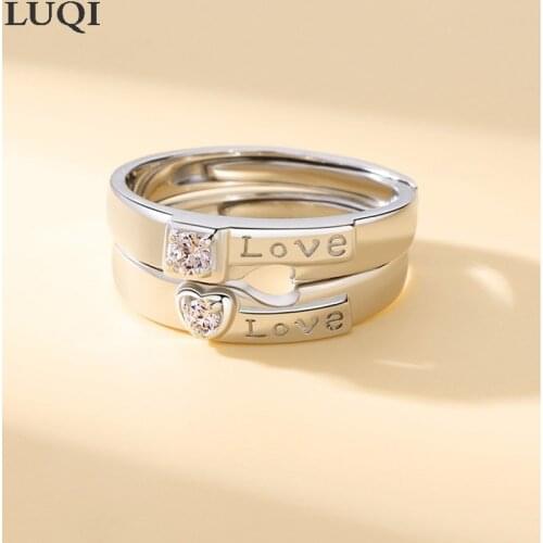Fashionable Men and Women S925 Silver Plated Platinum Zircon Love Couple Rings Size Adjustable 257