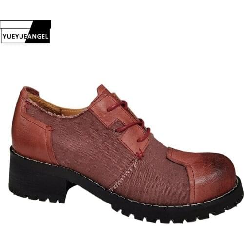 Vintage Men Height Increasing Patchwork Cowhide Casual Shoes Designer Lace Up Platform Work Safety Shoes Outdoor Canvas Shoes