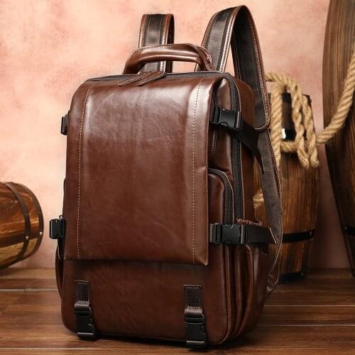 Genuine Leather Mens Backpacks 15.6 Inch Laptop Bag Man Shoulder Bags Cow Leather High Quality Travel Backpacks For Macbook Air