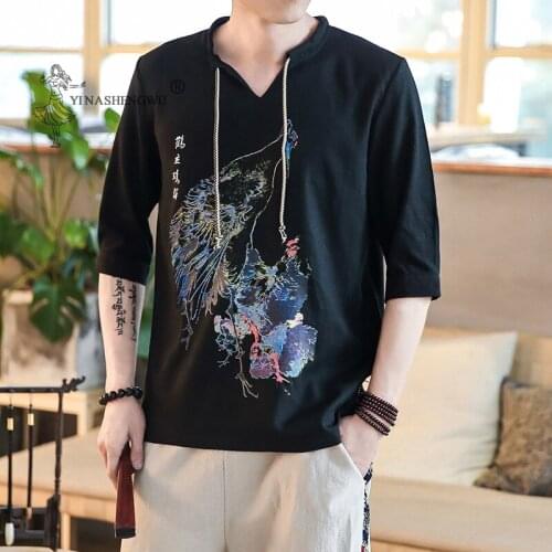 Men Crane Kimono Japanese Short-Sleeved T-shirts Embroidered Clothes Japan Harajuku Short Shirts Yukata Haori Cardigan Costumes