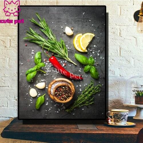 Modern Kitchen Mix Herb And Spices Full Square round Diamond 5D DIY Diamond Painting Embroidery Cross Stitch kits diamond Mosaic