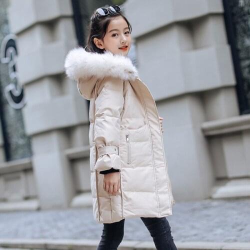 2019 New Medium and Long Childrens Thickened Cotton Jacket Girls Fashionable Foreign Air Warm Cotton Padded Jacket