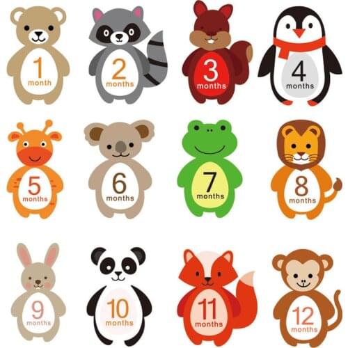Newborn 12 Months Milestone Memorial Record Photography Stickers Kids Baby Commemorative Card Number Photo Props Accessories
