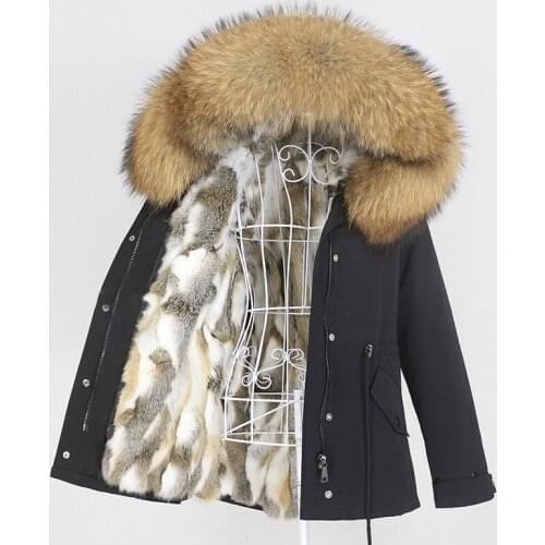 OFTBUY 2021 Short Waterproof Parka Real Rabbit Fur Coat Natural Fox Raccoon Big Fur Collar Hood Winter Jacket Women Removable