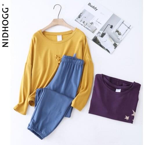 Autumn Winter New Long-sleeved Trousers Pajamas for Women Elastic Knitted Sleeping Clothes Simple Cute Home Sleepwear 2 Piece