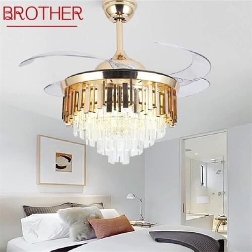 BROTHER Ceiling Fan Light Invisible Luxury Crystal LED Lamp With Remote Control Modern For Home