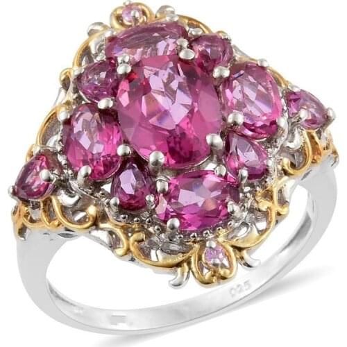 Luxury 2 Tone Gold Color Women Jewelry Red Zircon Bridal Rings for Wedding Engagement Set Gifts