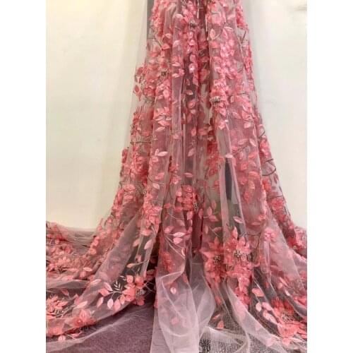 Lace fabric Christmas dress August new 5yards/bag JH24# Red branch plus bead 3D leaves for bridal wedding dress/sawing