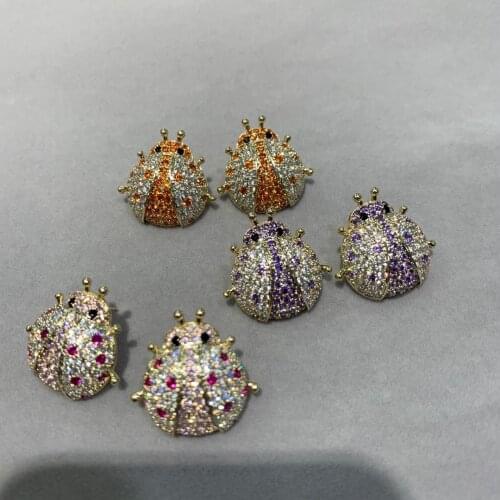 New style insect cubic zircon ladybird stud earring purple orange pink color cute romantic fashion women jewelry free shipping