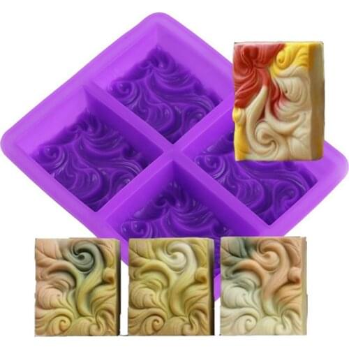 4 Grids 3D Wave Emboss Aromatherapy Silicone Soap Mold Rectangular Soap Molds For Soaps Making DIY Cake Decorating