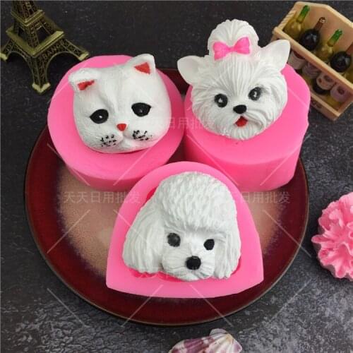 Cat And Dog Head Shaped Silicone Fondant Mold Baking Cake Decorating Tools Clay, Glue, Soap Mold Environmentally Friendly