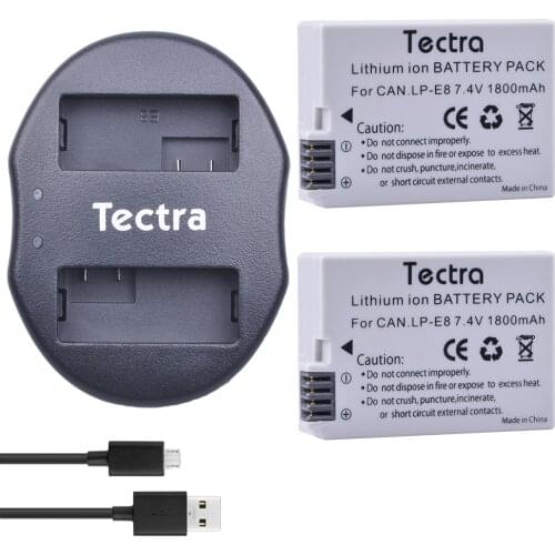 Tectra 2Pcs LP-E8 LPE8 LP E8 Li-ion Battery + USB Dual Charger for Canon EOS 550D 600D 650D 700D X4 X5 X6i X7i T2i T3i T4i T5i