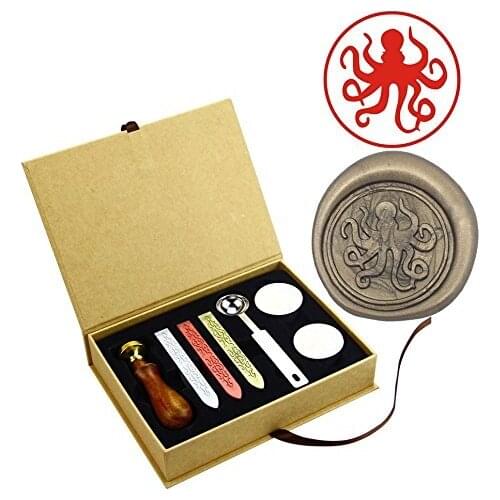 Octopus Vintage Style BrassWax Seal Stamps Kit Wooden Handle Wedding Party Envelope Card Stamps