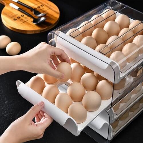 32 Lattice Double Drawer Type Household Egg Storage Box Refrigerator Storage Box Transparent Dumpling Box Double Layer Egg Tray