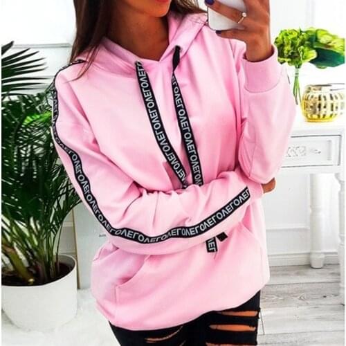 2019 Women Autumn Sweatshirt Women Long Sleeve Solid Hooded Pullover Tops Blouse Letter Print Hoodies Women Plus Size 5XL A30815