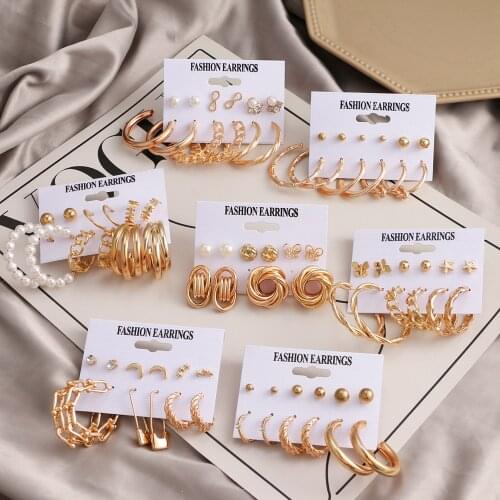 FNIO Hot Sale Gold Geometric Pearl Drop Earrings for Women 2021 New Trendy Circle Earrings Jewelry Female Fashion Statement