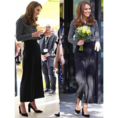 Princess Kate New Womens Set Runway Fashion High Quality Spring Autumn Dot Shirt Top Casual Trousers Elegant Party 2 Piece Suit