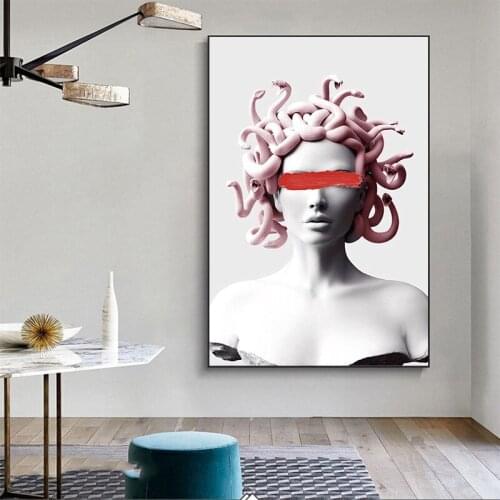 Female Portrait of Snake Above Head Canvas Painting Wall Art Nordic Posters and Prints Wall Pictures for Living Room Decoration