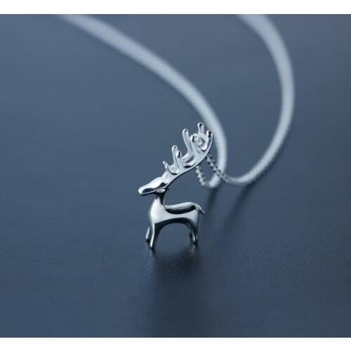 MloveAcc Real 100% 925 Sterling Silver Vivid Elk Deer Necklaces & Pendants Women Cute Animal Necklace Gift